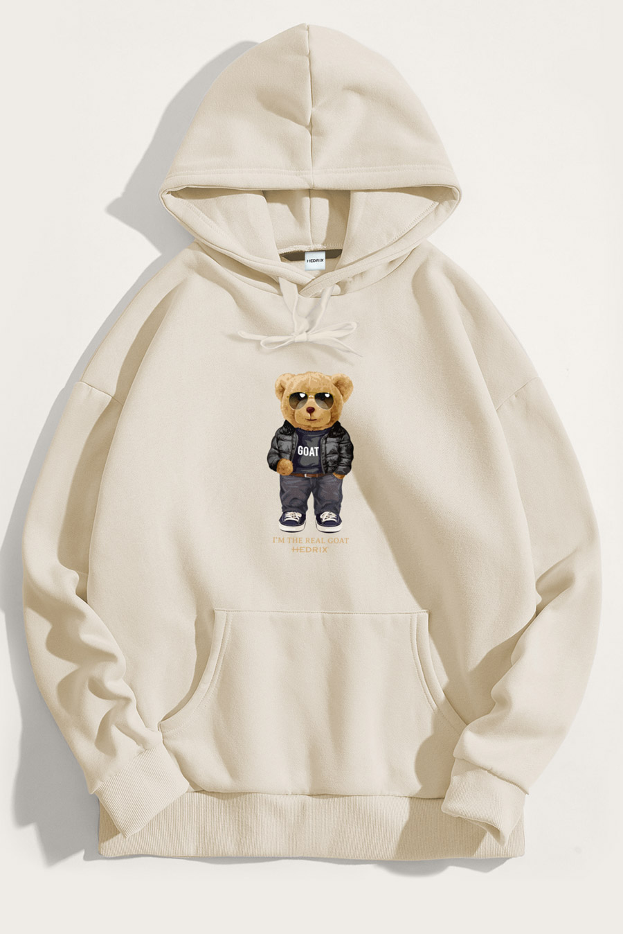 Levně Mikina s Kapucí, Barva Ekru, s Potiskem Goat Teddy