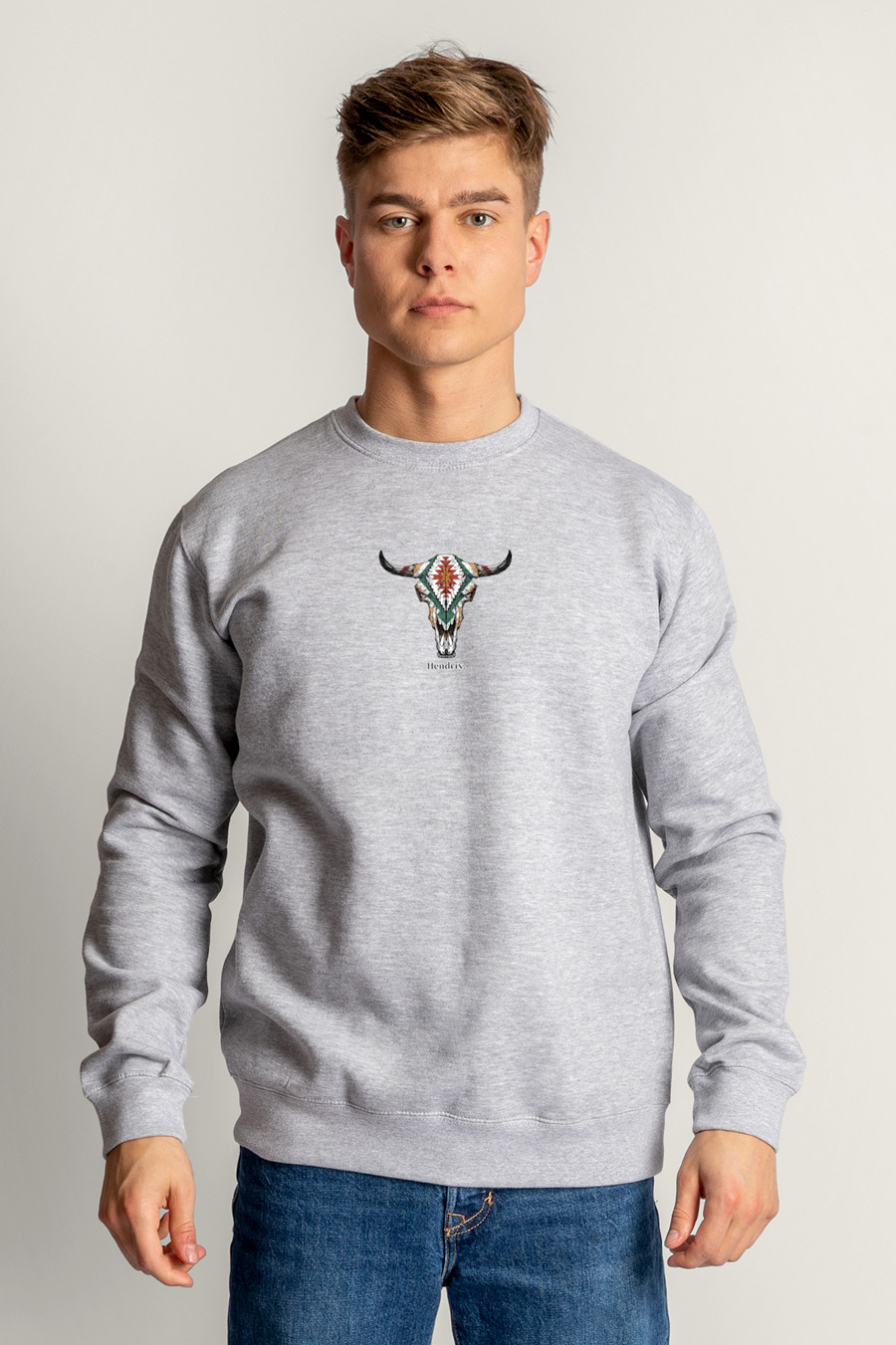 Levně Mikina, Barva Šedá, s Potiskem Tribal Buffalo