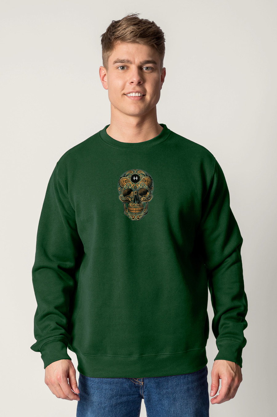 Levně Mikina, Barva Zelená, s Potiskem Mexican Skull