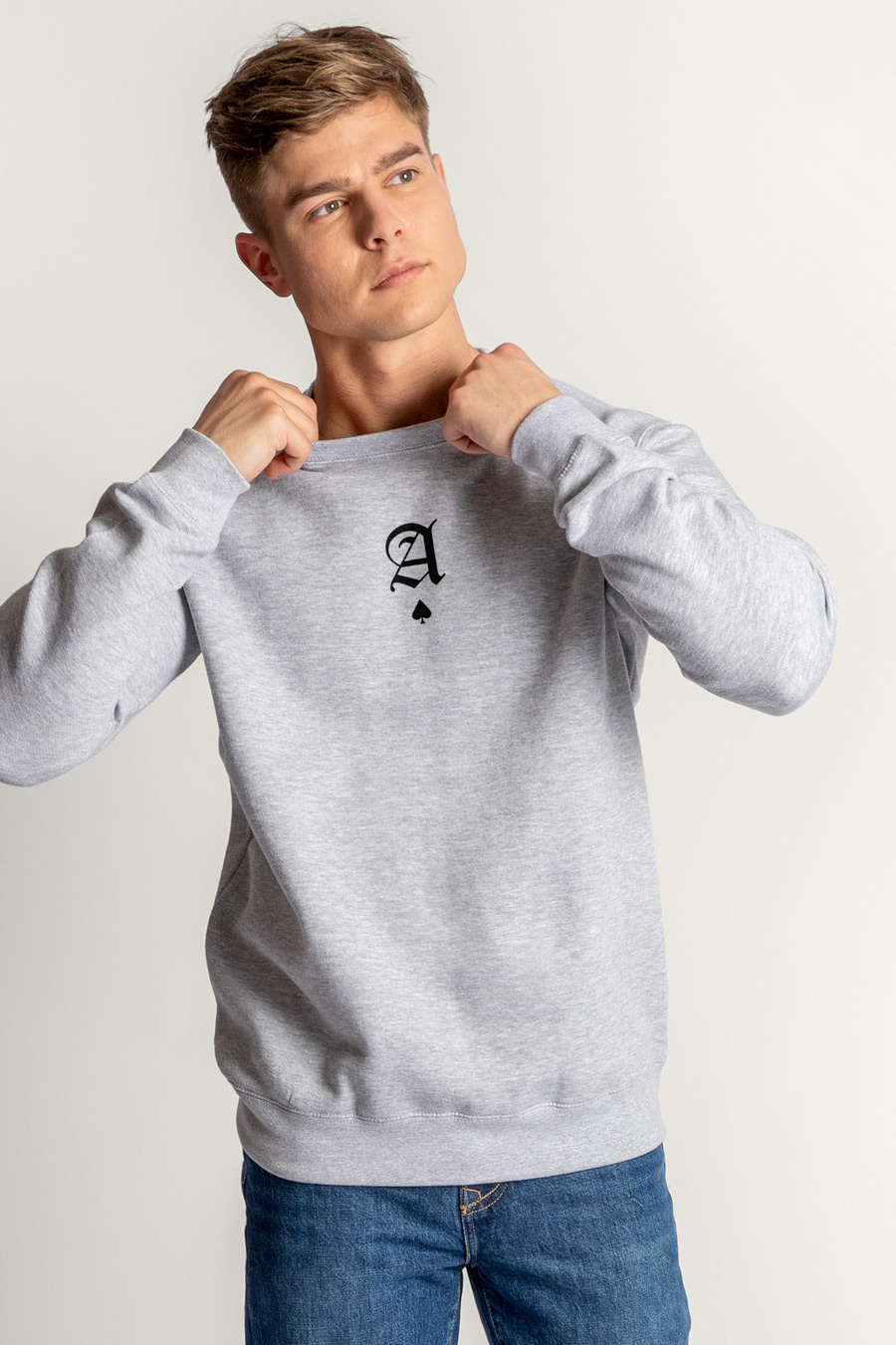 Levně Mikina, Barva Šedá, s Potiskem Minimal Ace Black