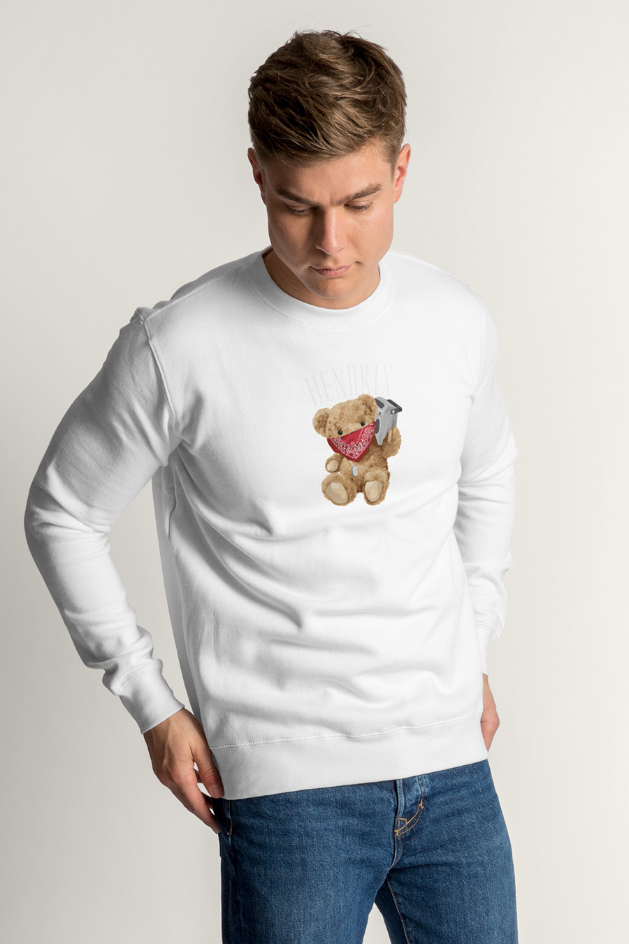 Levně Mikina, Barva Bílá, s Potiskem Hendrix Teddy