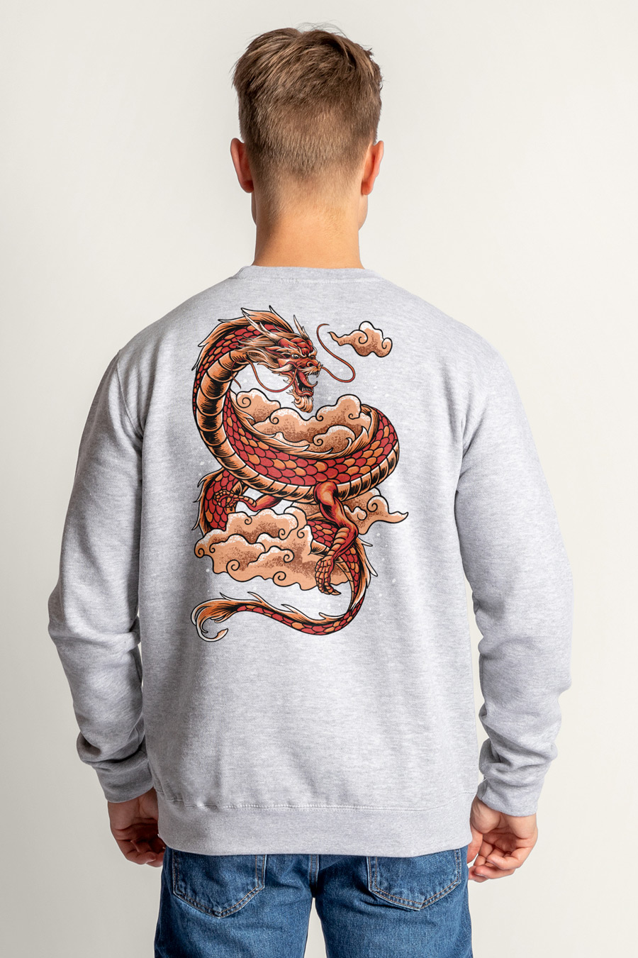 Levně Mikina, Barva Šedá, s Potiskem Japan Dragon