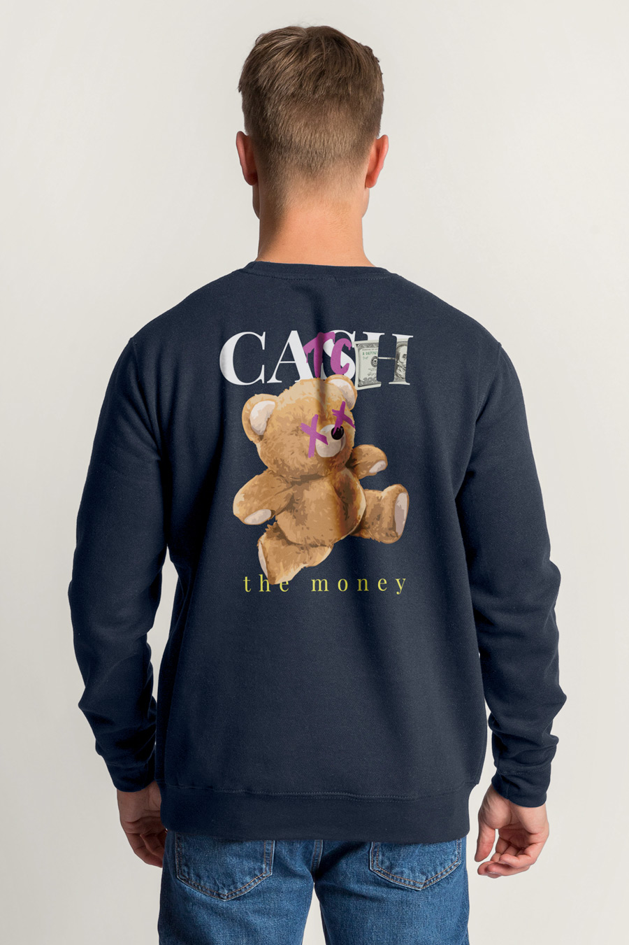 Levně Mikina, Barva Modrá, s Potiskem Cash Teddy