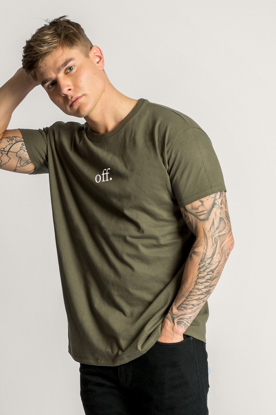 Levně Tričko, Barva Khaki, s Potiskem Off In White