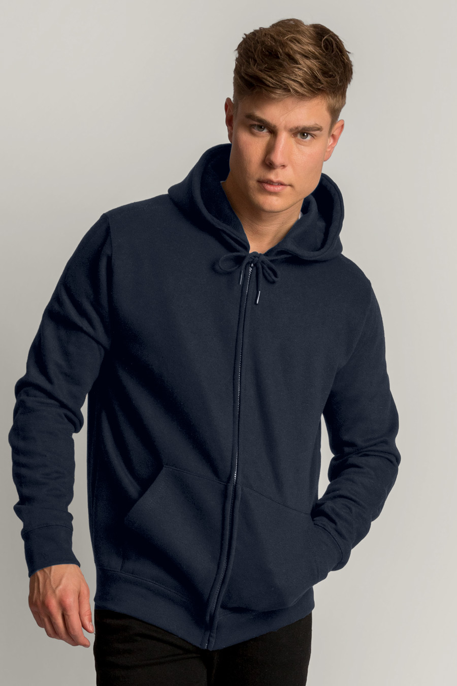Levně Mikina s Kapucí na Zip, Barva Modrá, s Potiskem Minimal Sweatjakke
