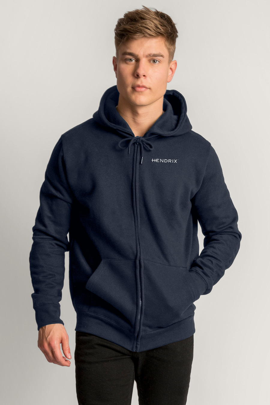 Levně Mikina s Kapucí na Zip, Barva Modrá, s Potiskem Small Main Logo White