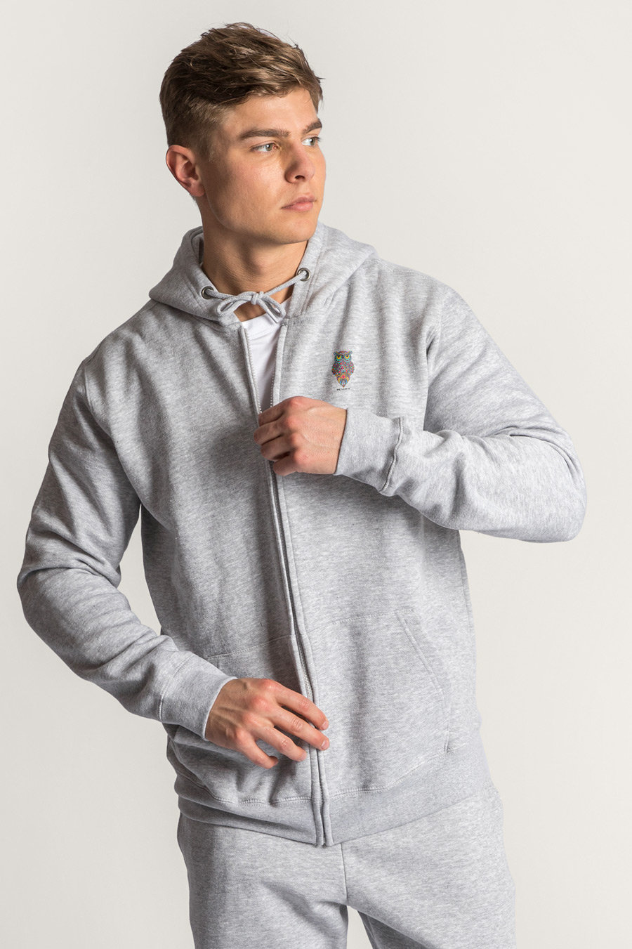 Levně Mikina s Kapucí na Zip, Barva Šedá, s Potiskem Zengaya Owl