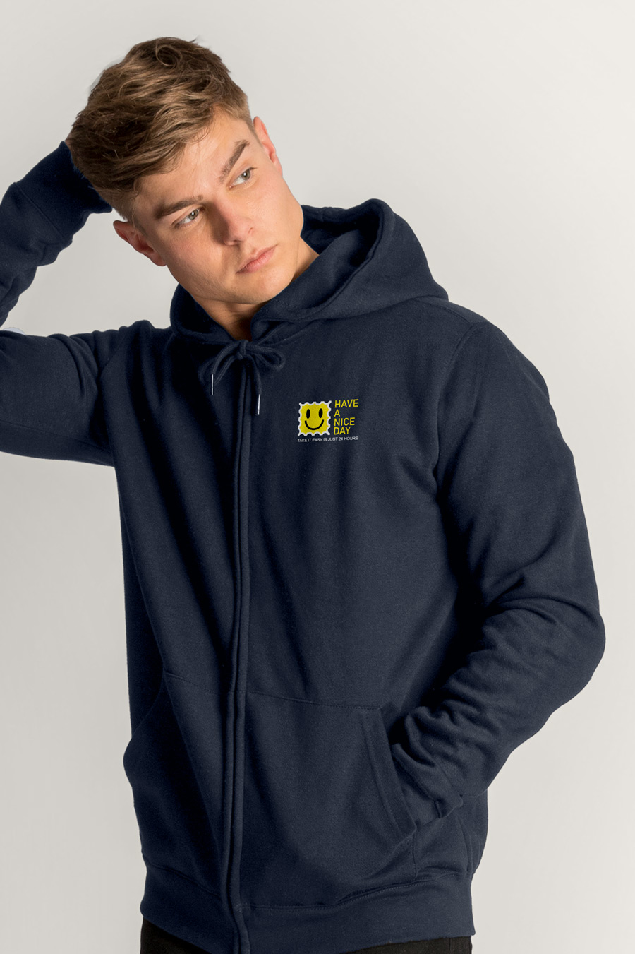Levně Mikina s Kapucí na Zip, Barva Modrá, s Potiskem Optimist