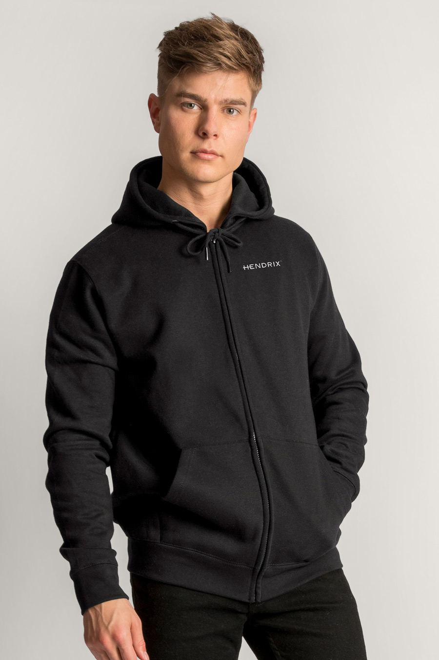 Levně Mikina s Kapucí na Zip, Barva Černá, s Potiskem Small Main Logo White