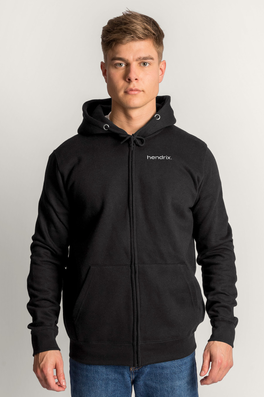 Levně Mikina s Kapucí na Zip, Barva Černá, s Potiskem Hendrix Minimal White