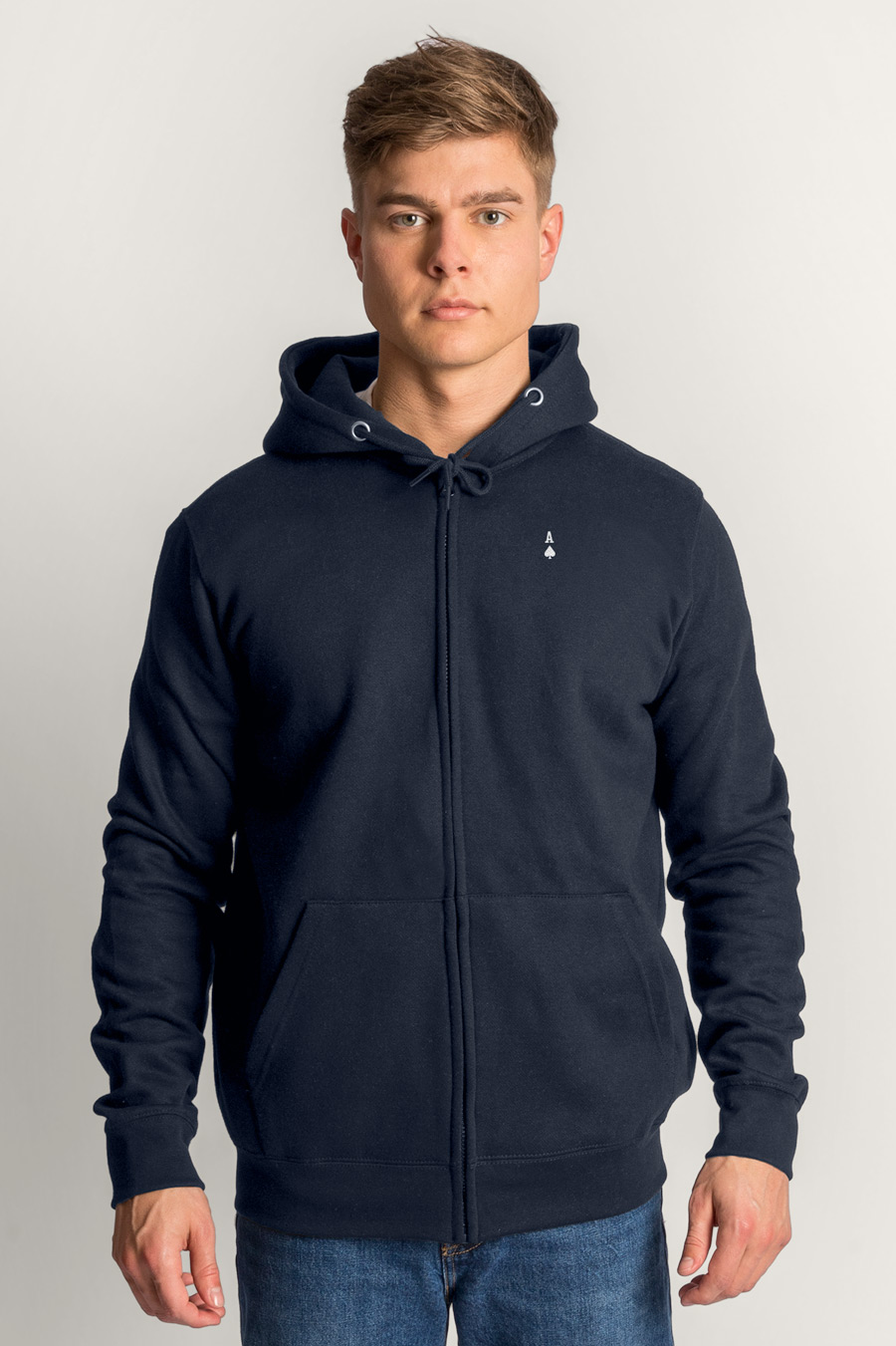 Levně Mikina s Kapucí na Zip, Barva Modrá, s Potiskem White Ace
