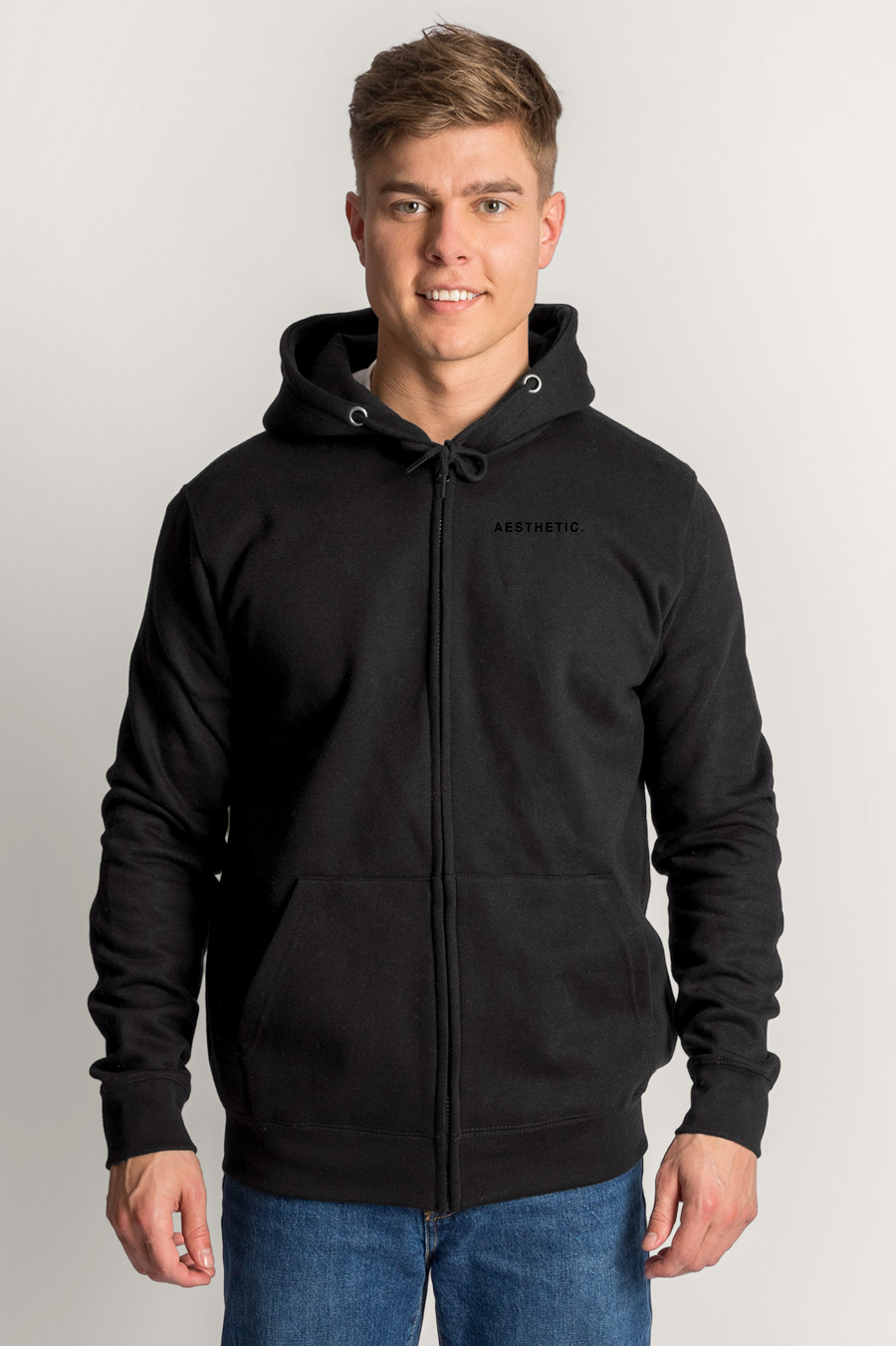Levně Mikina s Kapucí na Zip, Barva Černá, s Potiskem Aesthetic