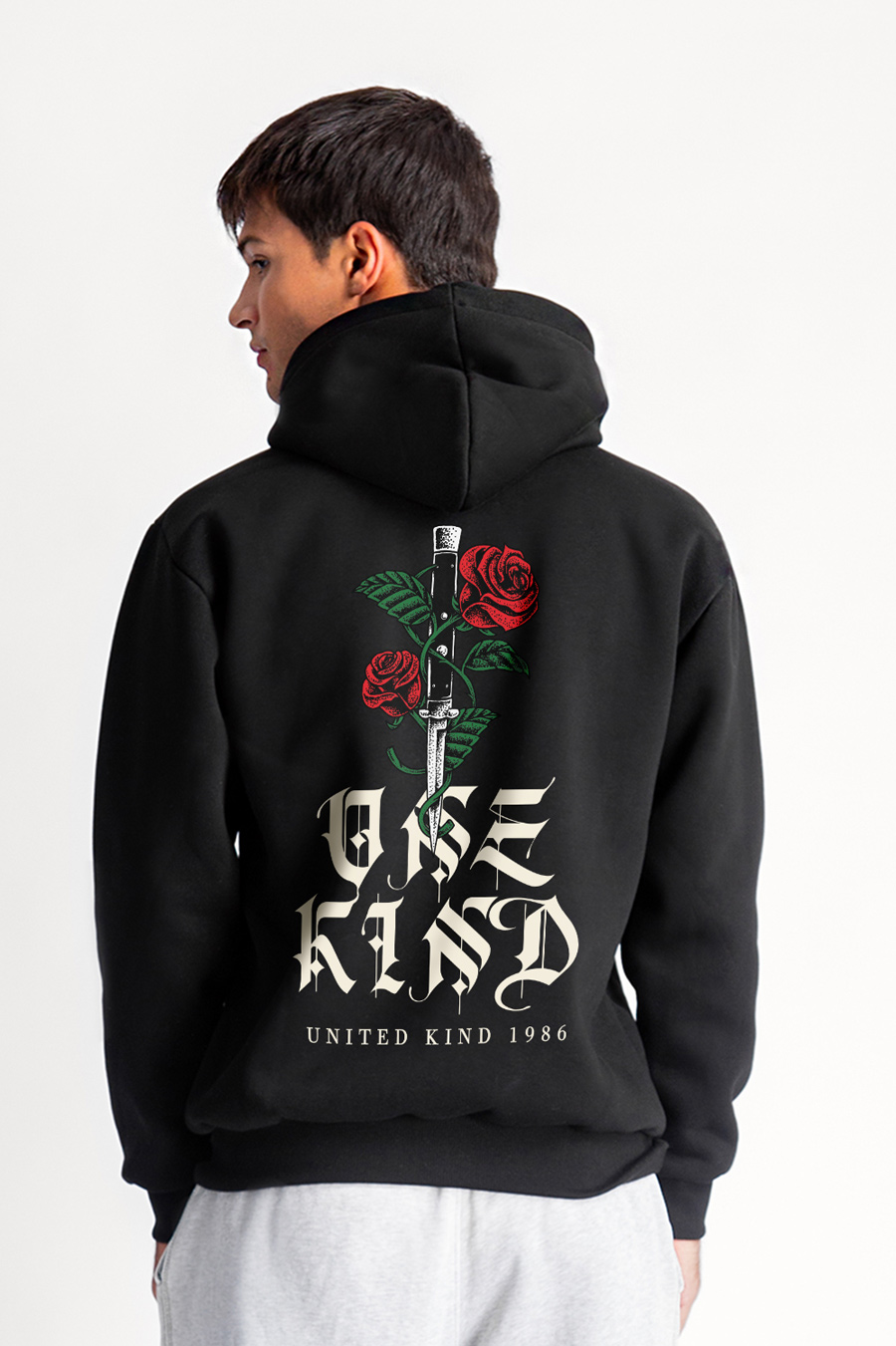 Levně Mikina s Kapucí, Barva Černá, s Potiskem Rose Dagger
