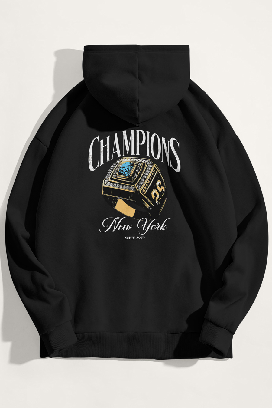 Levně Mikina s Kapucí, Barva Černá, s Potiskem Championship Ring