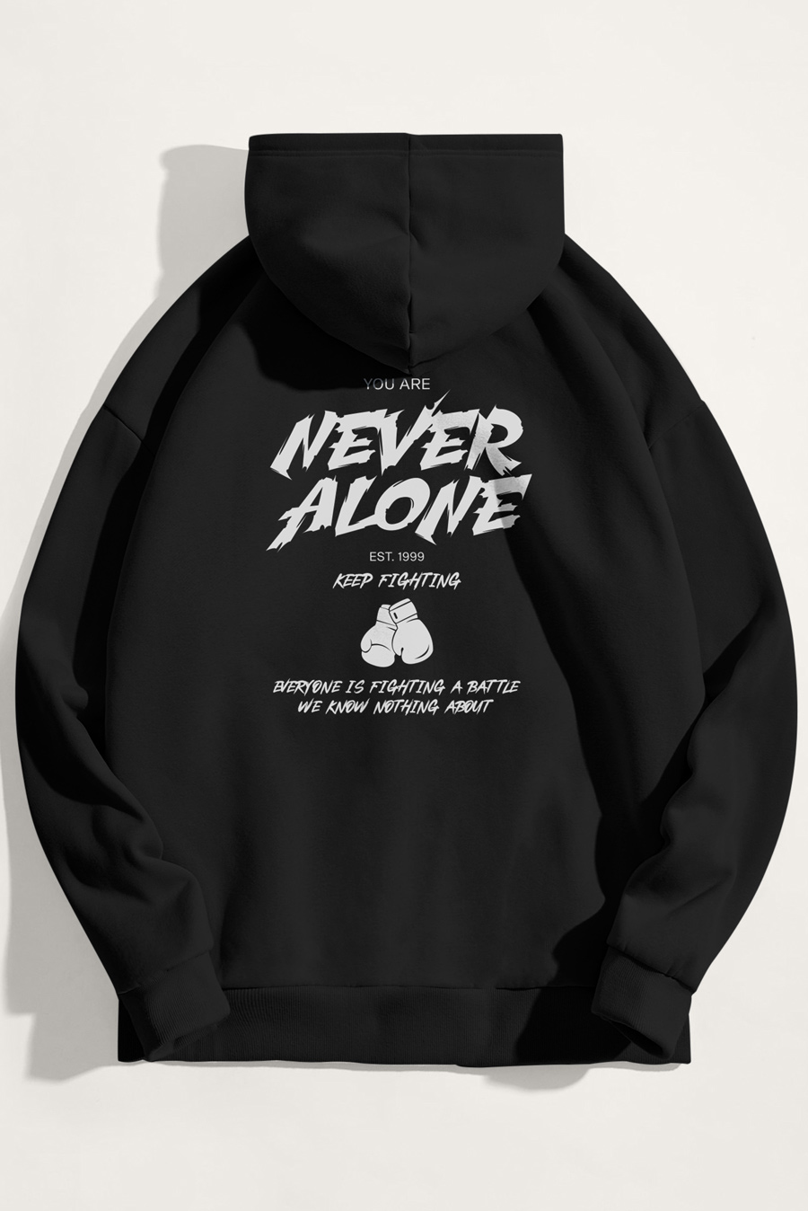 Levně Mikina s Kapucí, Barva Černá, s Potiskem Never Alone