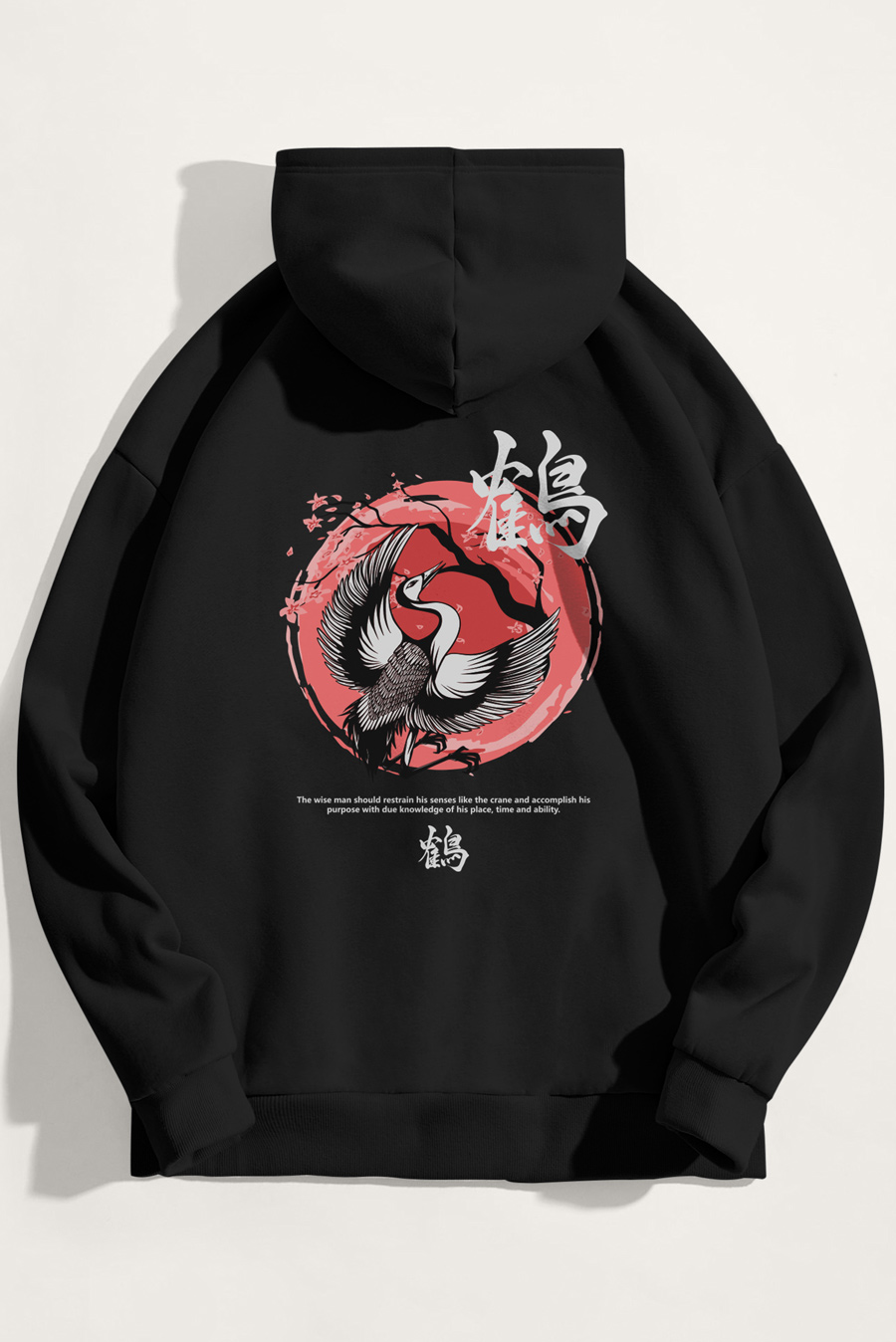 Levně Mikina s Kapucí, Barva Černá, s Potiskem Japanese Toki Bird