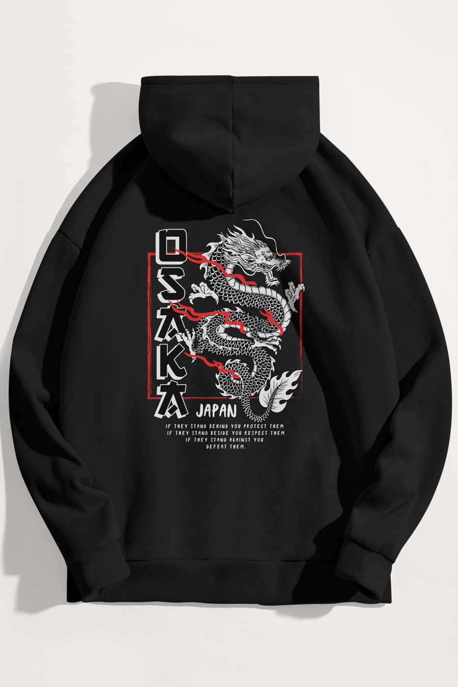 Levně Mikina s Kapucí, Barva Černá, s Potiskem Osaka