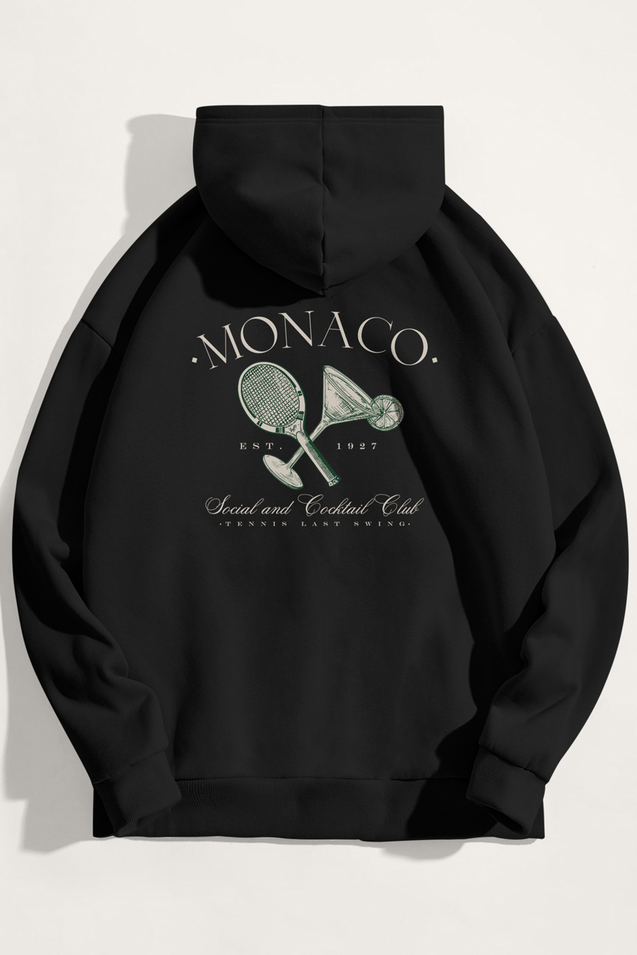 Levně Mikina s Kapucí, Barva Černá, s Potiskem Monaco Cocktail Club