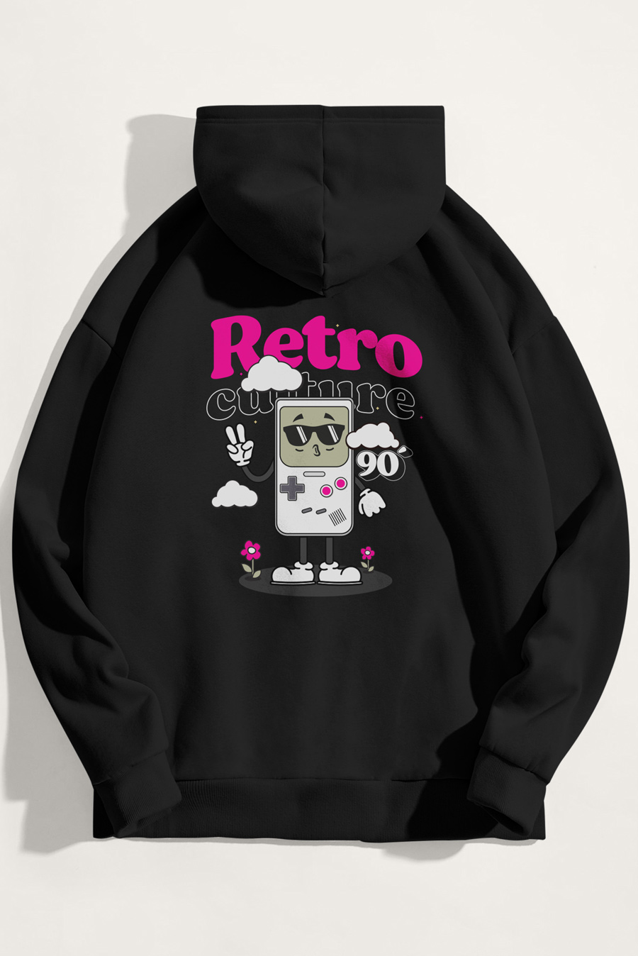 Levně Mikina s Kapucí, Barva Černá, s Potiskem 90s Retro Culture