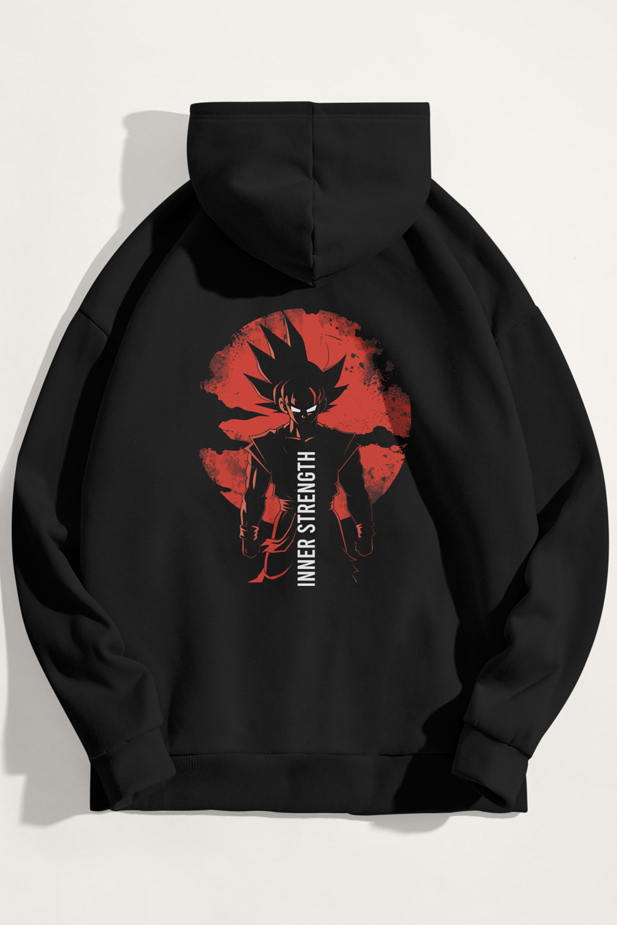 Levně Mikina s Kapucí, Barva Černá, s Potiskem Saiyan Inner Strength