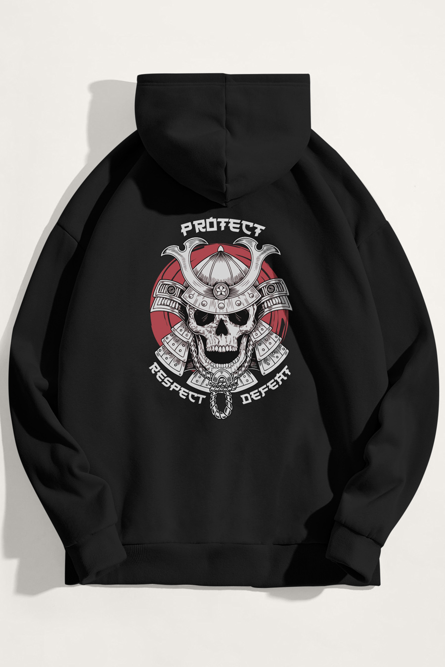 Levně Mikina s Kapucí, Barva Černá, s Potiskem Samurai Warrior