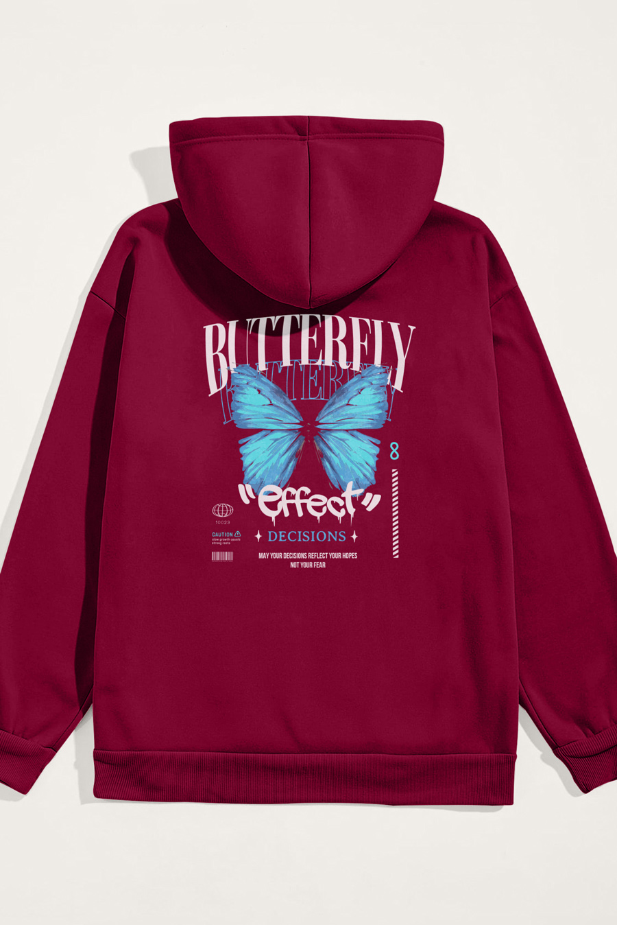 Levně Mikina s Kapucí, Barva Bordó, s Potiskem Butterfly Effect