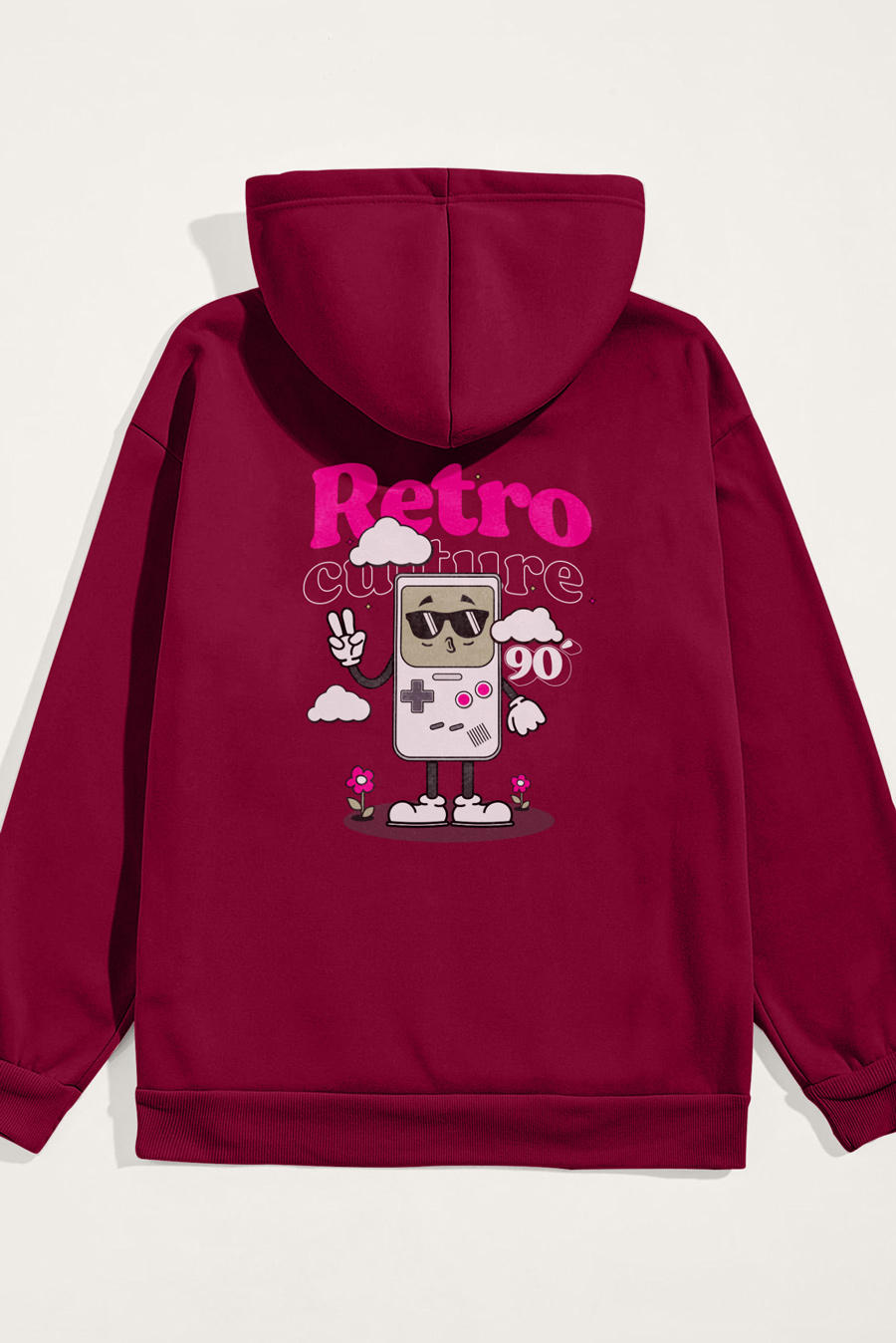 Levně Mikina s Kapucí, Barva Bordó, s Potiskem 90s Retro Culture