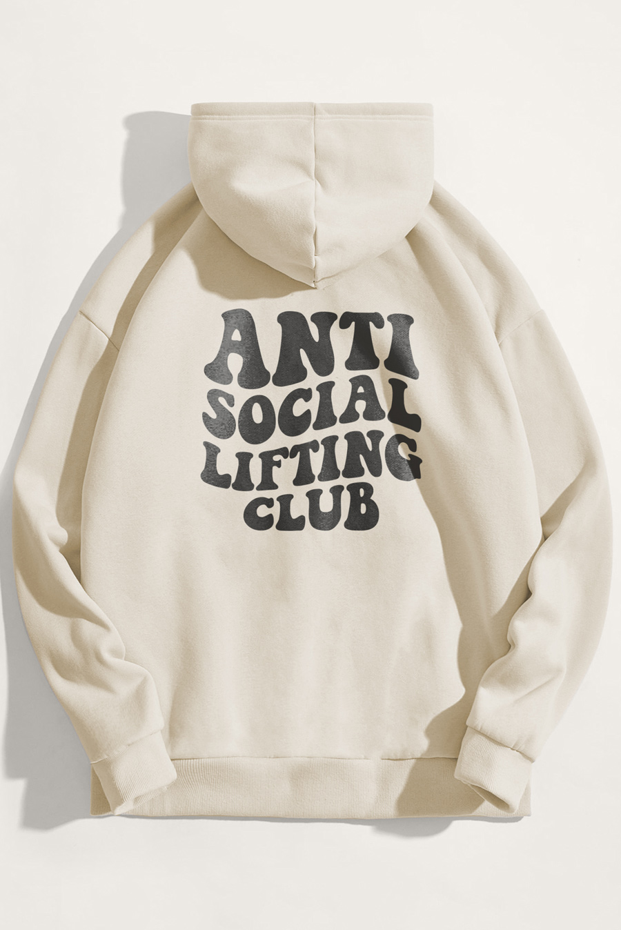 Levně Mikina s Kapucí, Barva Ekru, s Potiskem Antisocial Lifting Club