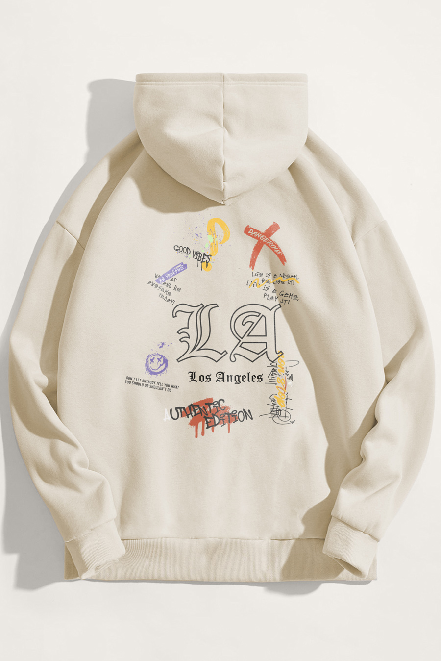 Levně Mikina s Kapucí, Barva Ekru, s Potiskem Authentic Los Angeles
