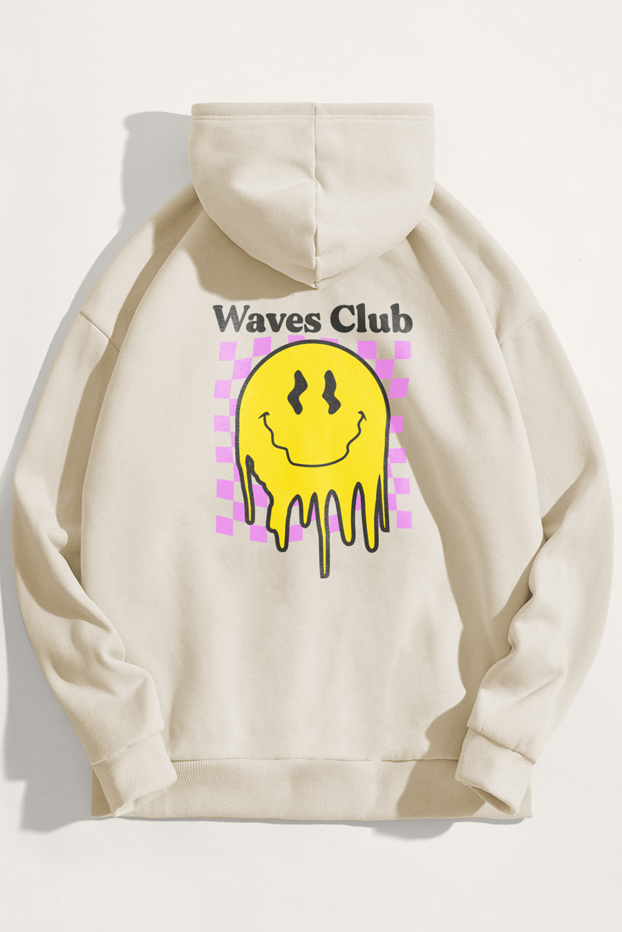 Levně Mikina s Kapucí, Barva Ekru, s Potiskem Waves Club