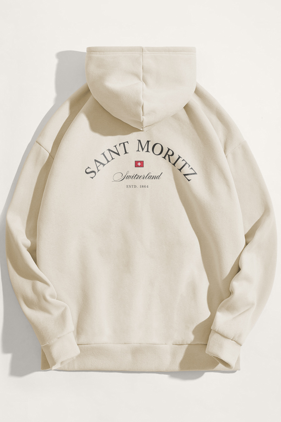 Levně Mikina s Kapucí, Barva Ekru, s Potiskem Saint Moritz