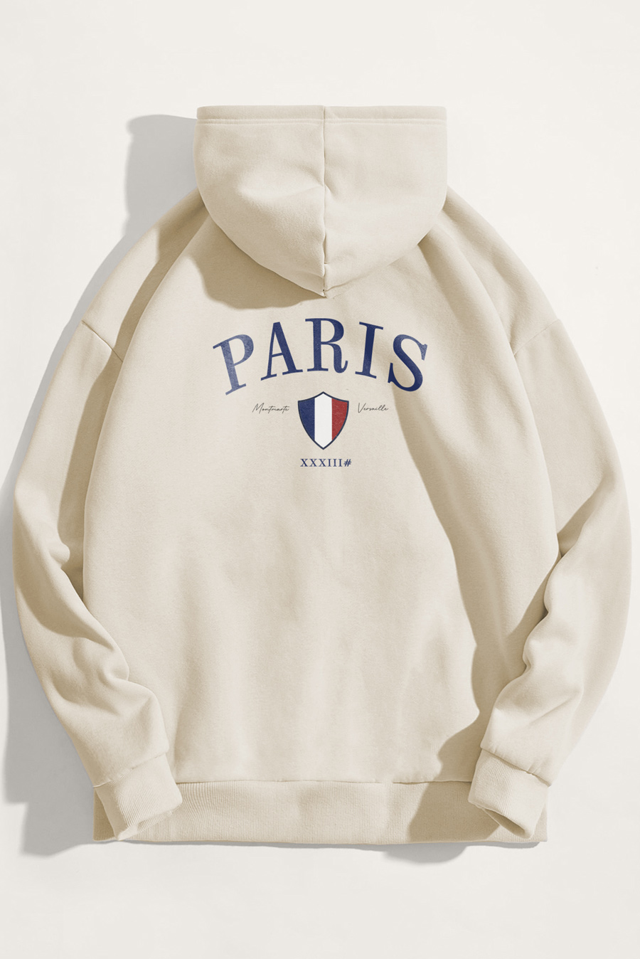 Levně Mikina s Kapucí, Barva Ekru, s Potiskem Paris XXXIII Bold
