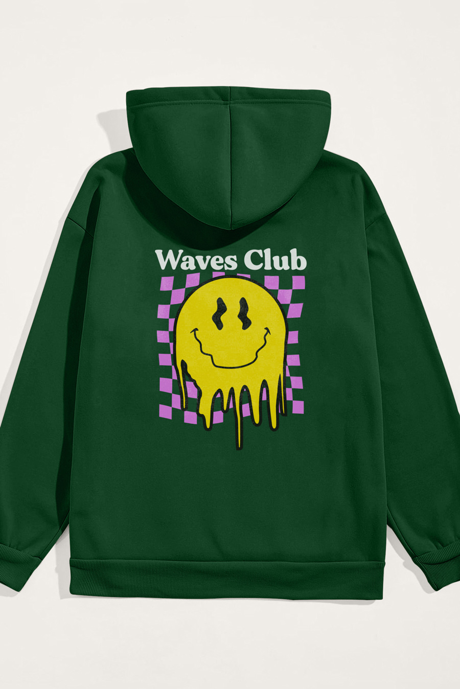 Levně Mikina s Kapucí, Barva Zelená, s Potiskem Waves Club