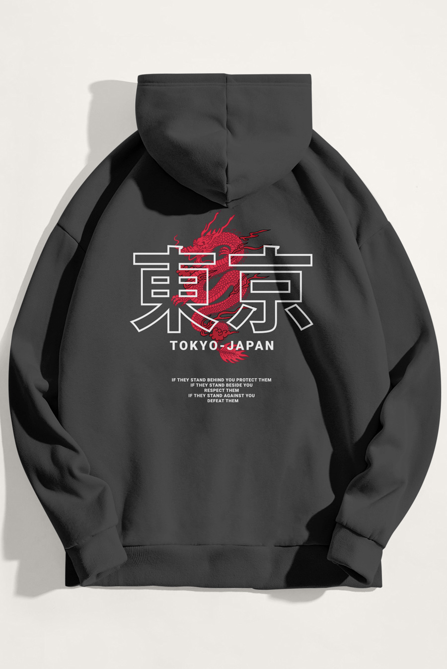 Levně Mikina s Kapucí, Barva Železitě Šedá, s Potiskem Japanese Dragon