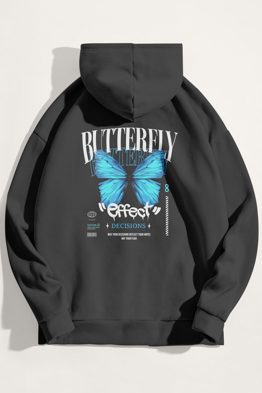 Levně Mikina s Kapucí, Barva Železitě Šedá, s Potiskem Butterfly Effect