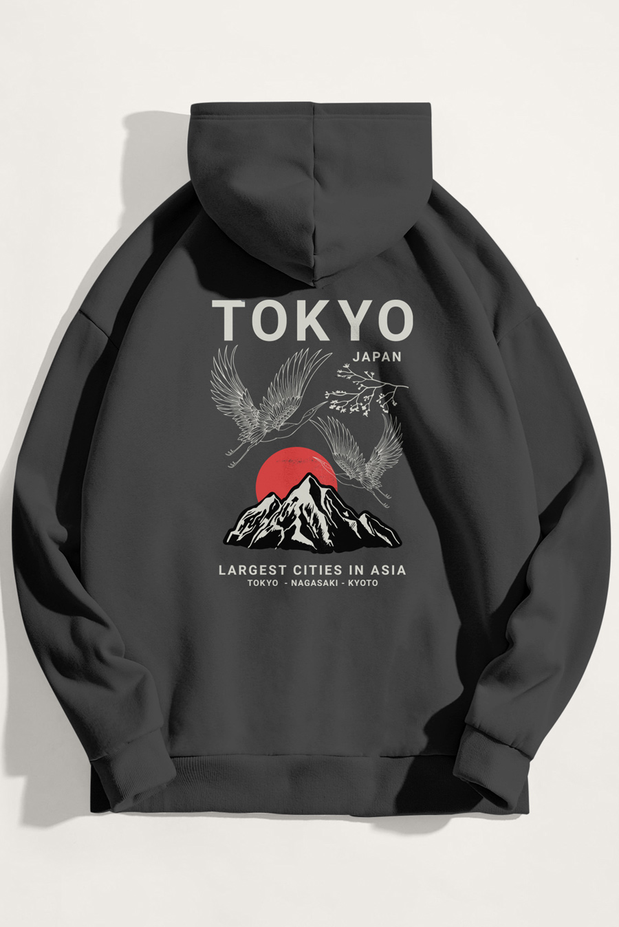 Levně Mikina s Kapucí, Barva Železitě Šedá, s Potiskem Japanese Sunset