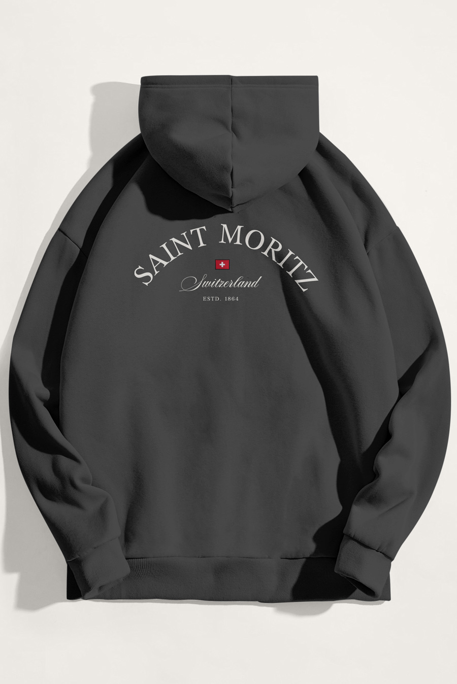 Levně Mikina s Kapucí, Barva Železitě Šedá, s Potiskem Saint Moritz