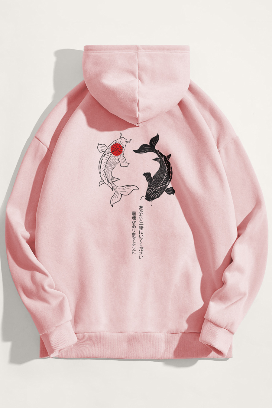 Levně Mikina s Kapucí, Barva Růžová, s Potiskem Yin Yang Koi Fish