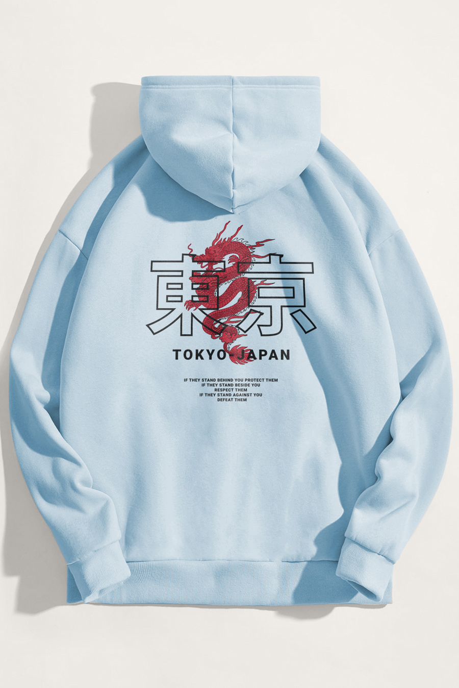 Levně Mikina s Kapucí, Barva Nebesky Modrá , s Potiskem Japanese Dragon