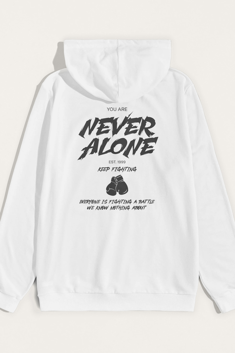 Levně Mikina s Kapucí, Barva Bílá, s Potiskem Never Alone