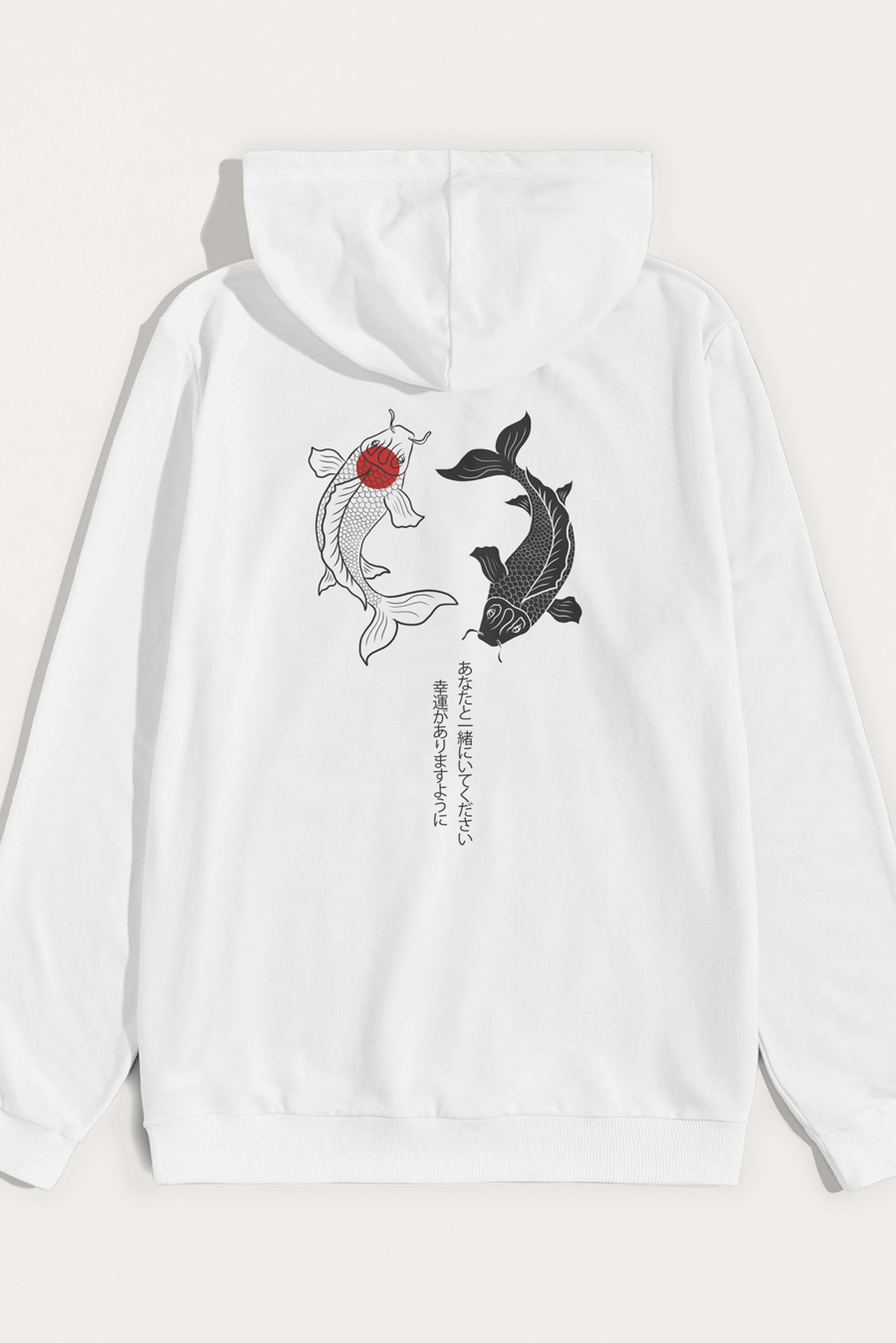 Levně Mikina s Kapucí, Barva Bílá, s Potiskem Yin Yang Koi Fish