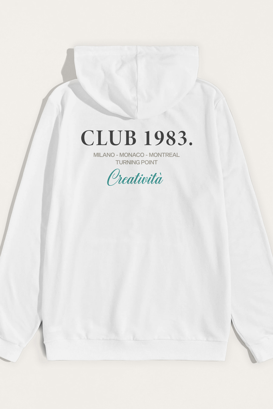 Levně Mikina s Kapucí, Barva Bílá, s Potiskem Club 1983