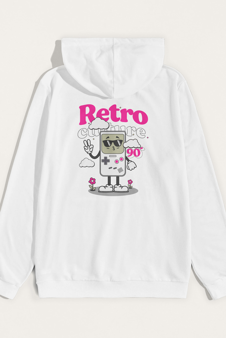 Levně Mikina s Kapucí, Barva Bílá, s Potiskem 90s Retro Culture
