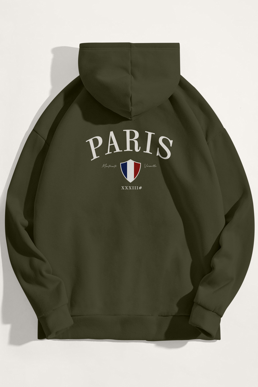 Levně Mikina s Kapucí, Barva Khaki, s Potiskem Paris XXXIII Bold