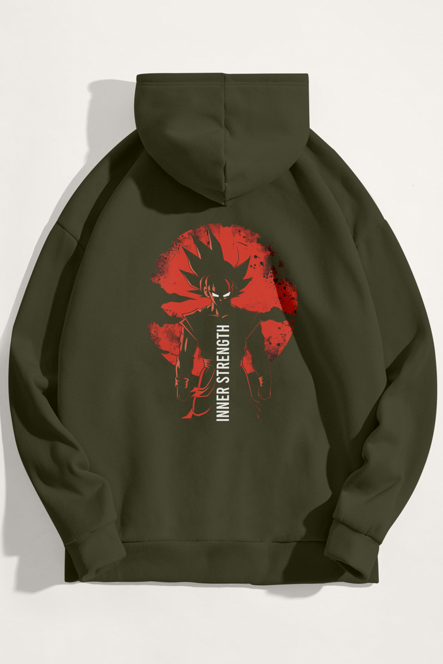Levně Mikina s Kapucí, Barva Khaki, s Potiskem Saiyan Inner Strength