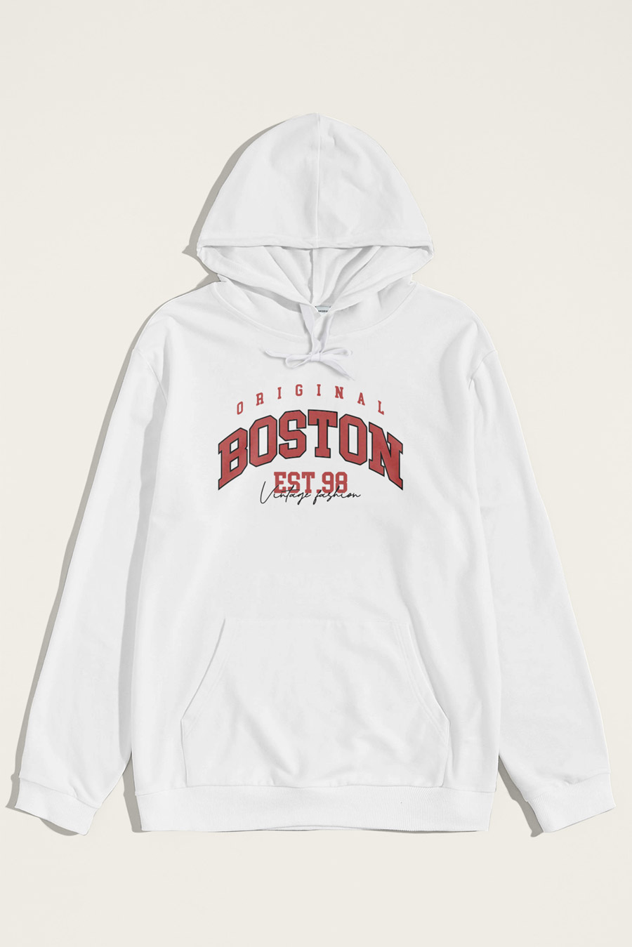 Levně Mikina s Kapucí, Barva Bílá, s Potiskem Boston Original