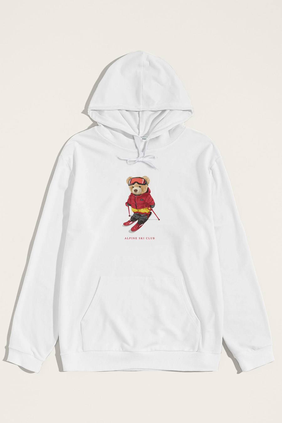 Levně Mikina s Kapucí, Barva Bílá, s Potiskem Ski Club Teddy