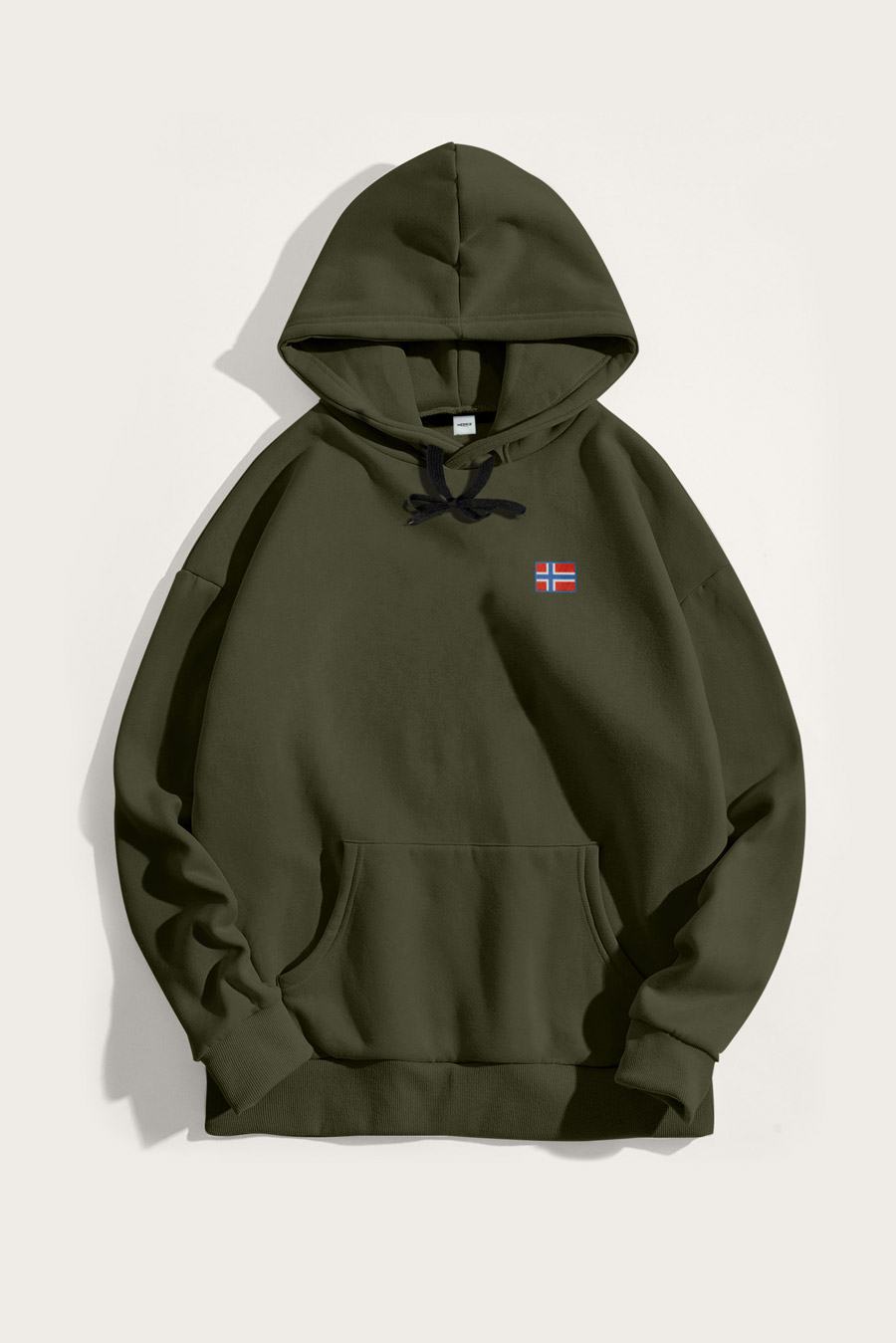 Levně Mikina s Kapucí, Barva Khaki, s Potiskem Norwegian Flag Minimal