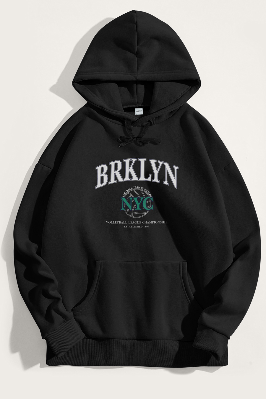 Levně Mikina s Kapucí, Barva Černá, s Potiskem Brooklyn NYC