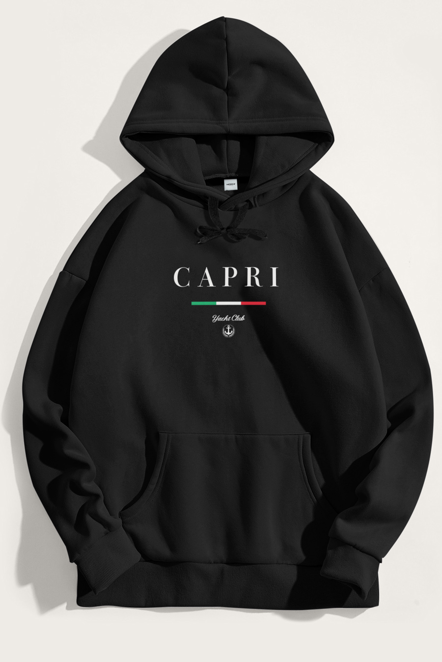 Levně Mikina s Kapucí, Barva Černá, s Potiskem Capri Yacht Club